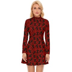 Micro Blood Red Cats Long Sleeve Velour Longline Dress