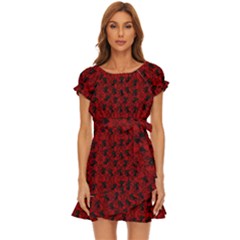 Micro Blood Red Cats Puff Sleeve Frill Dress