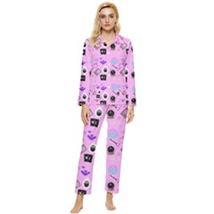 Micro Pink Goth Womens  Long Sleeve Velvet Pocket Pajamas Set by InPlainSightStyle