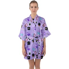 Pale Purple Goth Half Sleeve Satin Kimono 