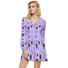 Pale Purple Goth Tiered Long Sleeve Mini Dress