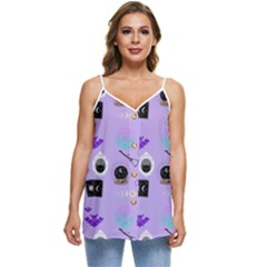 Pale Purple Goth Casual Spaghetti Strap Chiffon Top