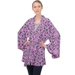 Pink Bat Long Sleeve Velvet Kimono 