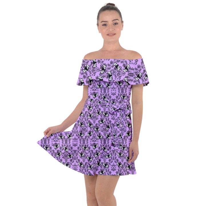 Purple Bats Off Shoulder Velour Dress