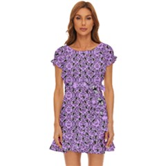 Purple Bats Puff Sleeve Frill Dress