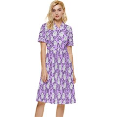 Purple Ghost Button Top Knee Length Dress