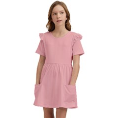 Pink Plain Kids  Frilly Sleeves Pocket Dress by FunDressesShop