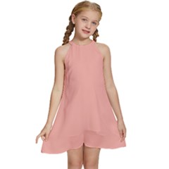 Pink Plain Kids  Halter Collar Waist Tie Chiffon Dress by FunDressesShop