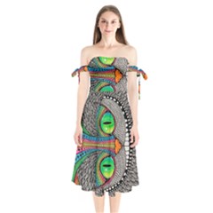 Alice In Wonderland Cat Shoulder Tie Bardot Midi Dress by artworkshop