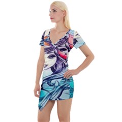 Beautifull Ariel Little Mermaid  Painting Short Sleeve Asymmetric Mini Dress by artworkshop