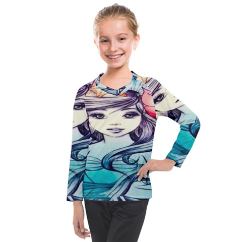 Beautifull Ariel Little Mermaid  Painting Kids  Long Mesh Tee by artworkshop