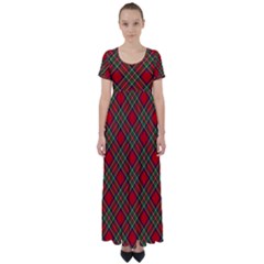 Royal Stewart Tartan High Waist Short Sleeve Maxi Dress by sifis