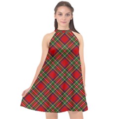 Royal Stewart Tartan Halter Neckline Chiffon Dress  by sifis