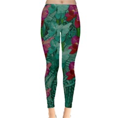 Rare Excotic Forest Of Wild Orchids Vines Blooming In The Calm Leggings  by pepitasart