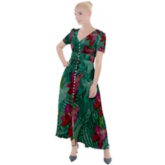 Rare Excotic Forest Of Wild Orchids Vines Blooming In The Calm Button Up Short Sleeve Maxi Dress