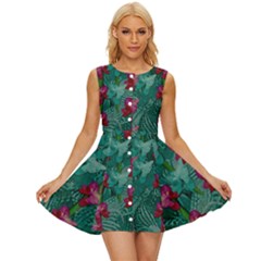 Rare Excotic Forest Of Wild Orchids Vines Blooming In The Calm Sleeveless Button Up Dress