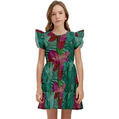Rare Excotic Forest Of Wild Orchids Vines Blooming In The Calm Kids  Winged Sleeve Dress by pepitasart