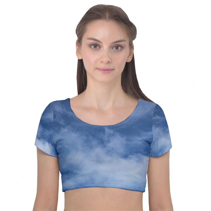 Sky Wishes 10000 Velvet Short Sleeve Crop Top 