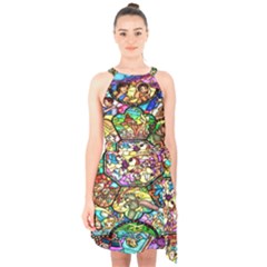 Character Disney Stained Halter Collar Waist Tie Chiffon Dress by artworkshop