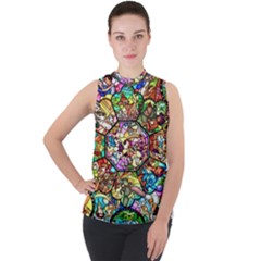 Character Disney Stained Mock Neck Chiffon Sleeveless Top by artworkshop