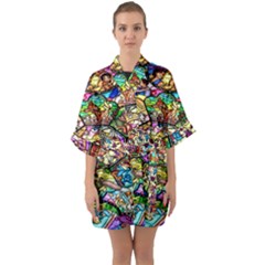 Character Disney Stained Half Sleeve Satin Kimono 