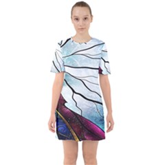 Anna Disney Frozen Stained Glass Sixties Short Sleeve Mini Dress by artworkshop