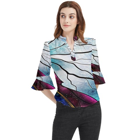 Anna Disney Frozen Stained Glass Loose Horn Sleeve Chiffon Blouse by artworkshop