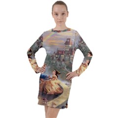 Beauty And The Beast Castle Long Sleeve Hoodie Dress by artworkshop