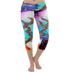 Browning Deer Glitter Galaxy Capri Yoga Leggings by artworkshop