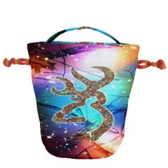 Browning Deer Glitter Galaxy Drawstring Bucket Bag by artworkshop