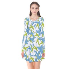 Birds Silhouette Motif Random Pattern Long Sleeve V-neck Flare Dress by dflcprintsclothing