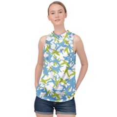 Birds Silhouette Motif Random Pattern High Neck Satin Top by dflcprintsclothing