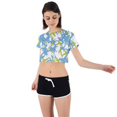 Birds Silhouette Motif Random Pattern Tie Back Short Sleeve Crop Tee by dflcprintsclothing