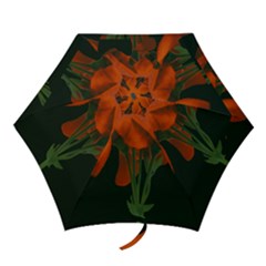 Red Geranium Over Black Background Mini Folding Umbrellas by dflcprintsclothing