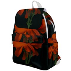 Red Geranium Over Black Background Top Flap Backpack by dflcprintsclothing