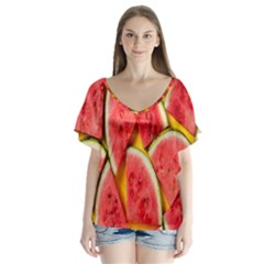 Watermelon V-neck Flutter Sleeve Top by artworkshop