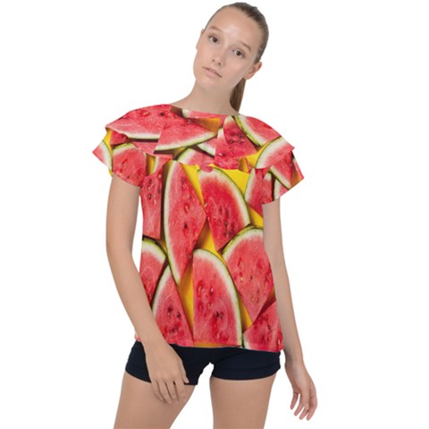 Watermelon Ruffle Collar Chiffon Blouse by artworkshop