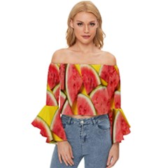 Watermelon Off Shoulder Flutter Bell Sleeve Top by artworkshop