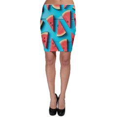 Watermelon Blue Background Bodycon Skirt by artworkshop