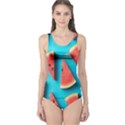 Watermelon Blue Background One Piece Swimsuit View1