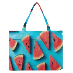 Watermelon Blue Background Zipper Medium Tote Bag by artworkshop