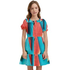 Watermelon Blue Background Kids  Puff Sleeved Dress by artworkshop