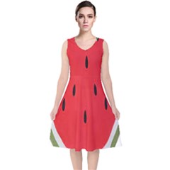 Watermelon Pillow Fluffy V-neck Midi Sleeveless Dress  by artworkshop
