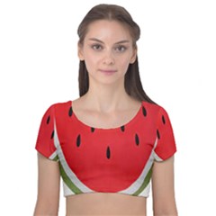 Watermelon Pillow Fluffy Velvet Short Sleeve Crop Top  by artworkshop