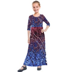 Autumn Fractal Forest Background Kids  Quarter Sleeve Maxi Dress by Amaryn4rt