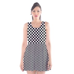 Black And White Checkerboard Background Board Checker Scoop Neck Skater Dress by Amaryn4rt