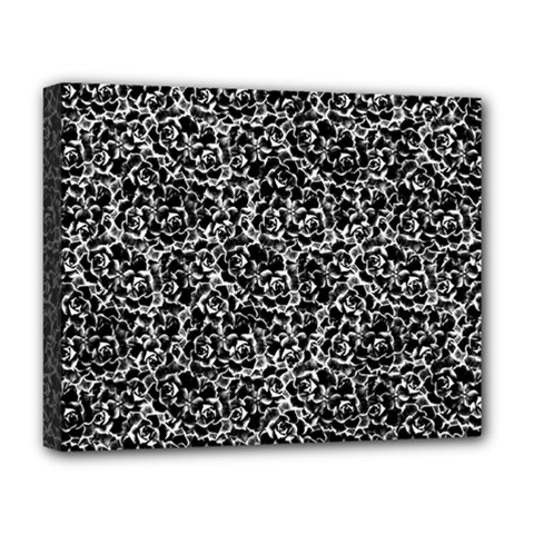 Dark Black And White Floral Pattern Deluxe Canvas 20  X 16  (stretched) by dflcprintsclothing