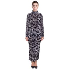 Dark Black And White Floral Pattern Turtleneck Maxi Dress by dflcprintsclothing