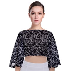 Dark Black And White Floral Pattern Tie Back Butterfly Sleeve Chiffon Top by dflcprintsclothing