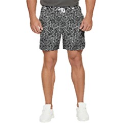 Dark Black And White Floral Pattern Men s Runner Shorts by dflcprintsclothing